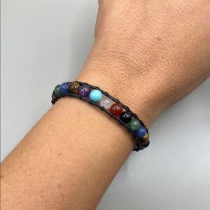 Multicolor Beaded Bracelet Vintage Black Rope Gemstone Bangle Bracelet Cuff